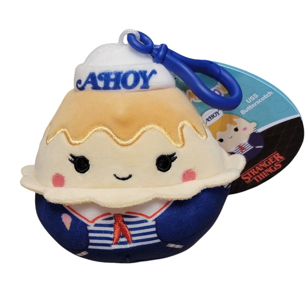 Squishmallows Stranger Things USS Butterscotch 3.5" Plush‎ Bag Clip Scoops Ahoy